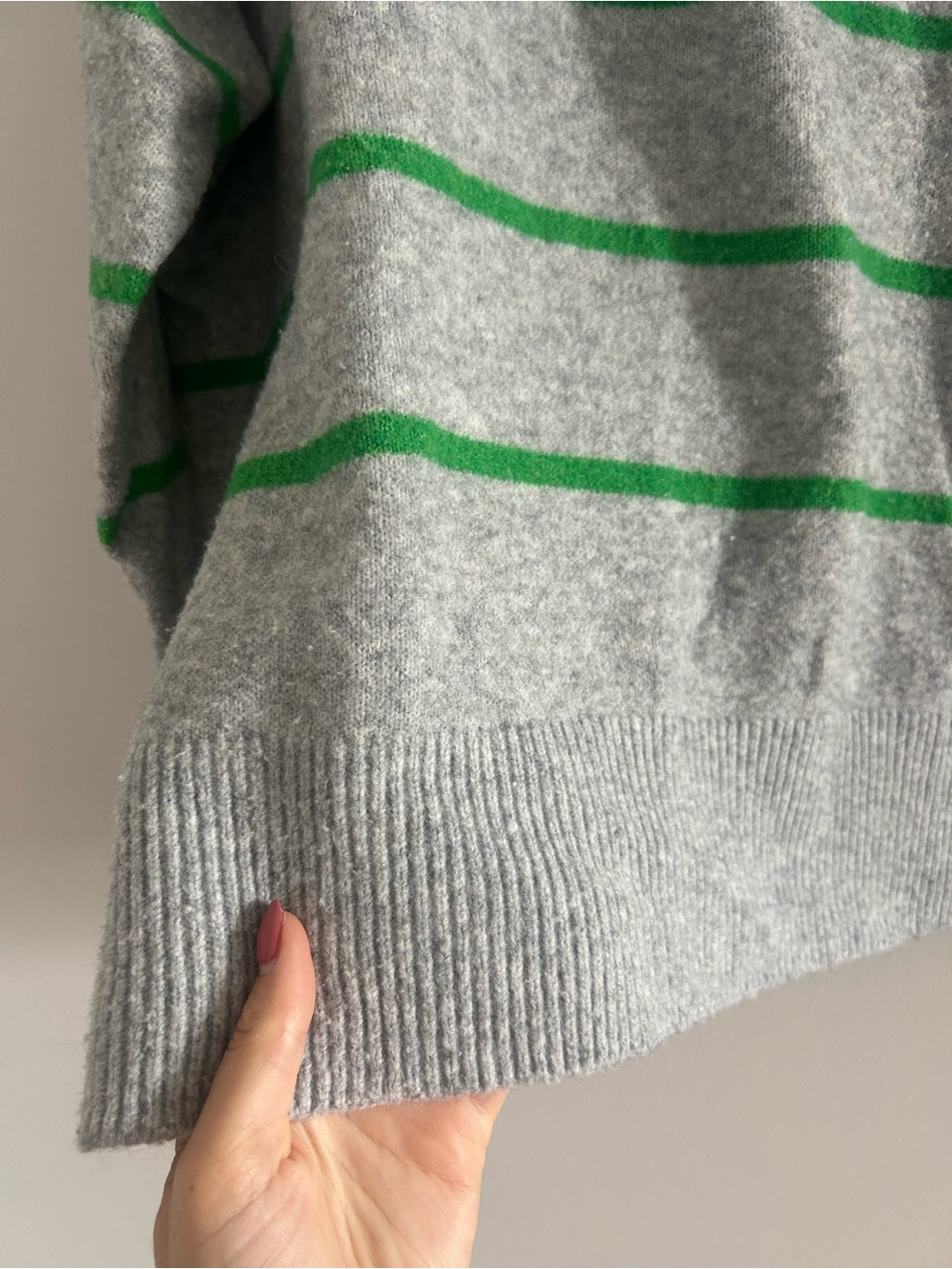 aerie Gray Crewneck Sweater with Green Stripe - Picture 3 of 8